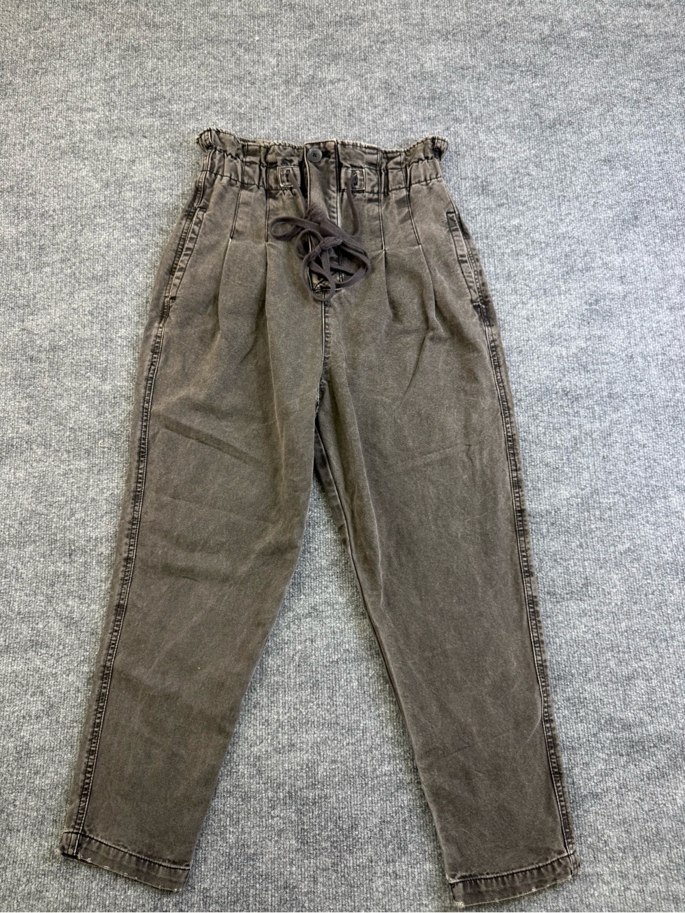 Free People Washed Charcoal Paperbag Waist Drawstring Pants